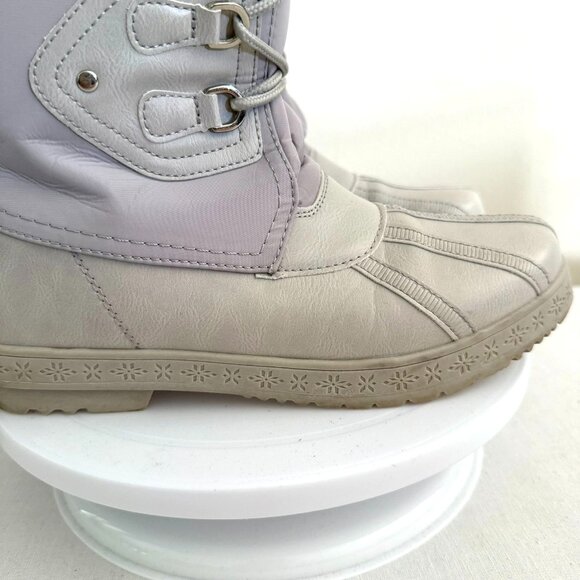 JustFab Marley Winter Boots Size 8 Lace Up Light Gray Faux Fur Trim - Picture 10 of 16